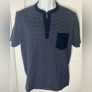 HUGO BOSS Men's Navy Striped Henley Shirt